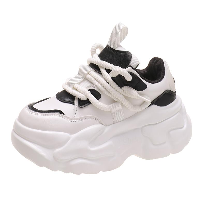 Nadměrná velikost 43 Dámské ležérní kožené boty na vysoké platformě Nové podzimní robustní tenisky 7CM Klínky Skryté podpatky Volnočasová obuv Žena