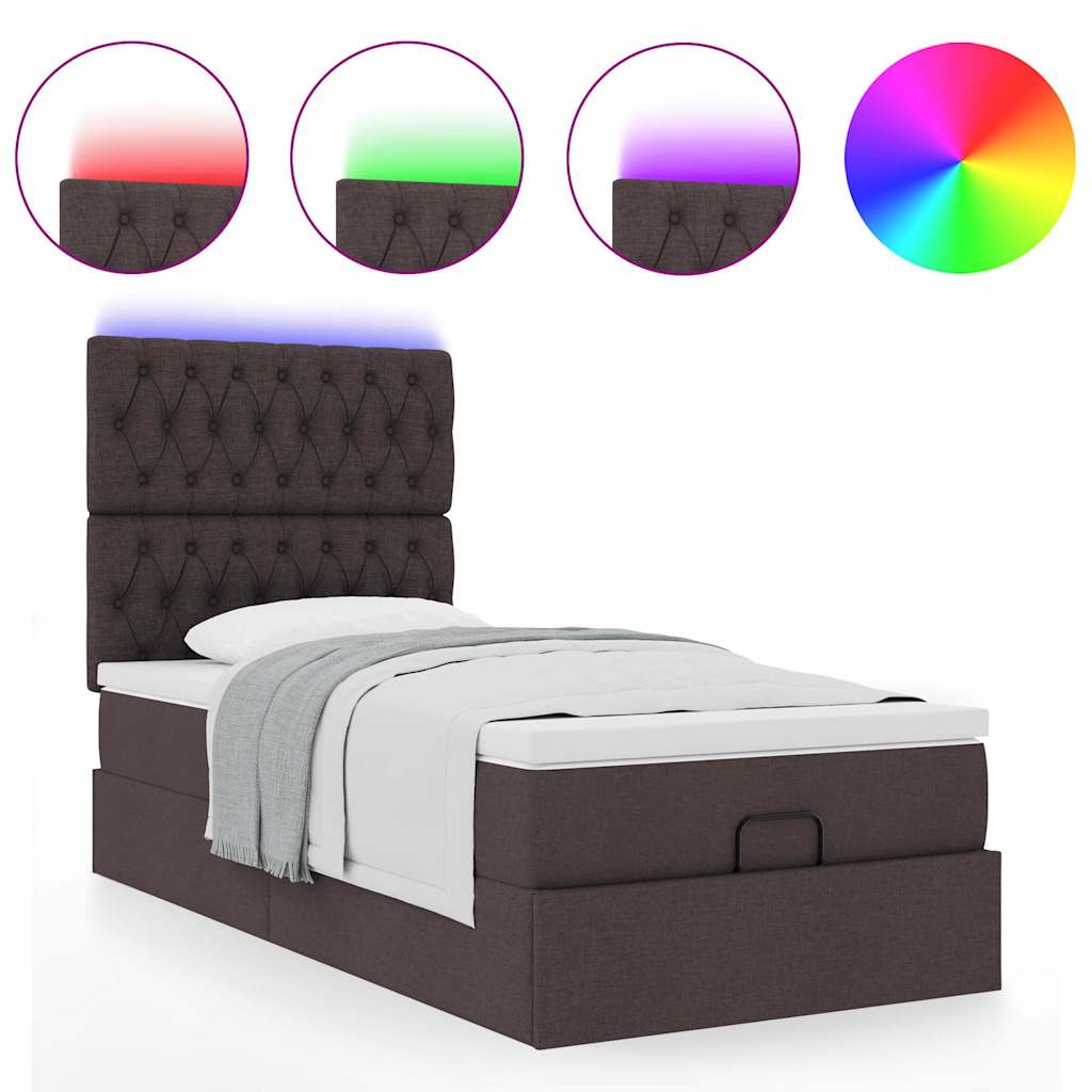 Ottoman Bed with Mattress & LEDs Dark Brown 90x190 Cm Fabric