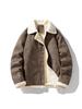 American Retro Leather Jacket with Velvet Lining - Warm Winter Lapel Zipper Coat