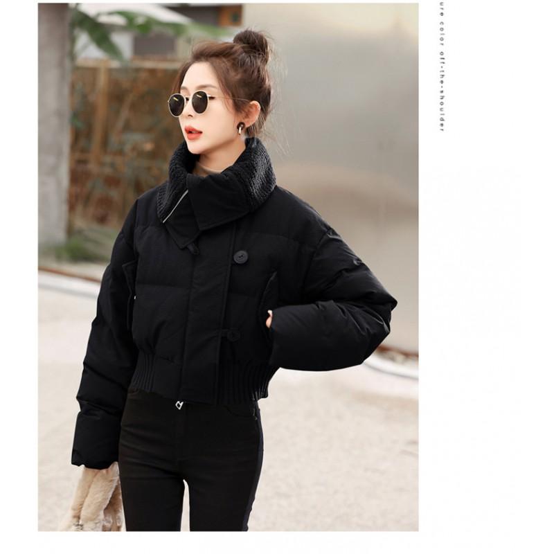 Womens Short Puffer Coat 2026 Winter Thick Warm Cotton-Padded Jacket Loose Fit High Neck Solid Color Petite