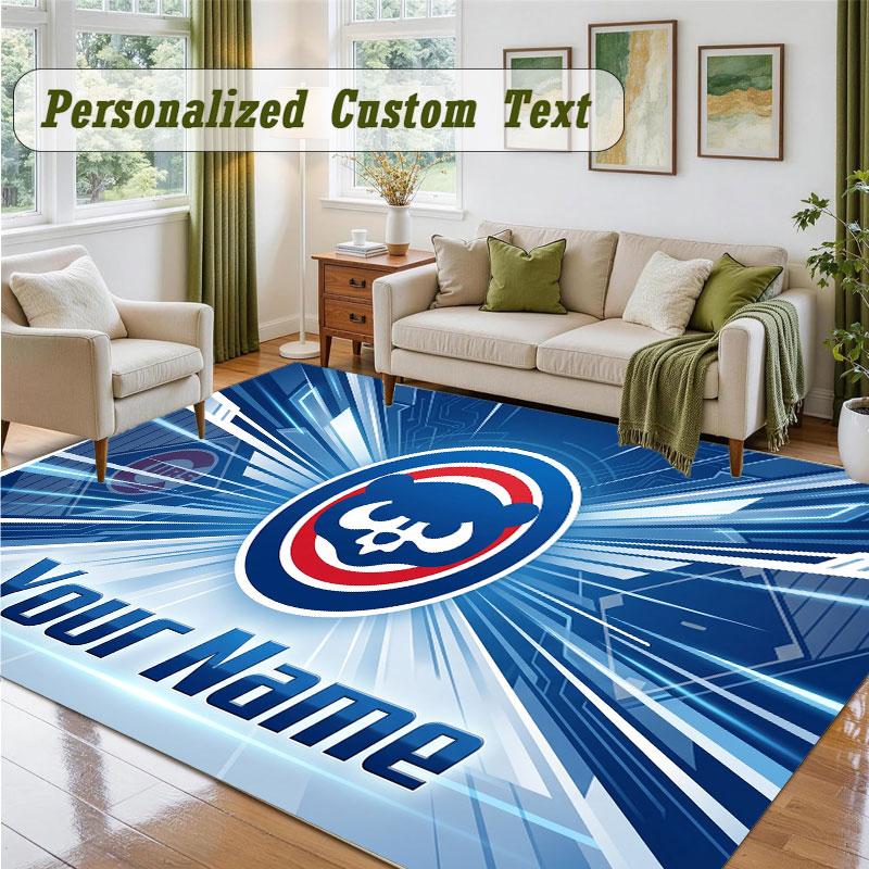 Crystal Velvet Square Rug Custom NameChicago Cubs Pattern Non Slip Home Floor Decor Rug