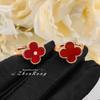 Women Jewelry Set Red Agnate Four Leaf Clover Necklace Ring Earrings Bracelet Natural Red Carnelian Luxury Gift