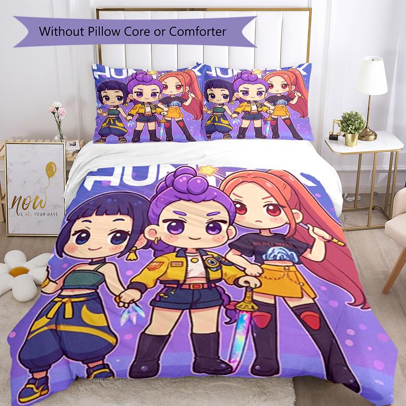 3pcs KPop Demon Hunters Bedding Set Duvet Cover Closure Includes 1 Duvet Cover & 2 Pillowcases, Soft and Comfortable for All Seasons.