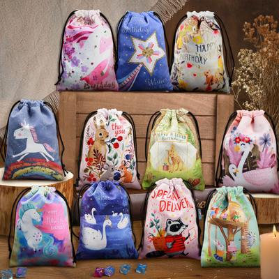Versatile Printed Drawstring Pouches 13x18 Inch Durable Polyester Fabric for Holiday Decor and Travel Storage