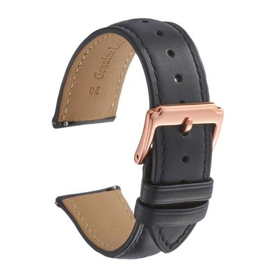 Correa de reloj Calum de piel auténtica, suave y de liberación rápida, para reloj inteligente, 12 mm, 24 mm, color negro y rosa. - (18 mm, hebilla)