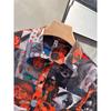 Men's Character Print Short Sleeve Shirt Street Hong Kong Style Loose Casual Shirt