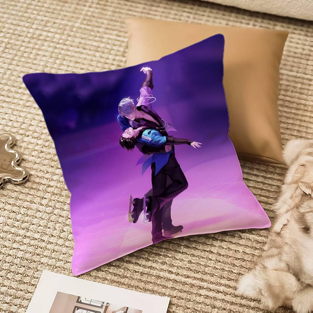 Y-Yuri On Ice Pillow Case Anti-dustmite Pillowcase Invisible Zipper Silky Short Plush Sofa Cushion Cover