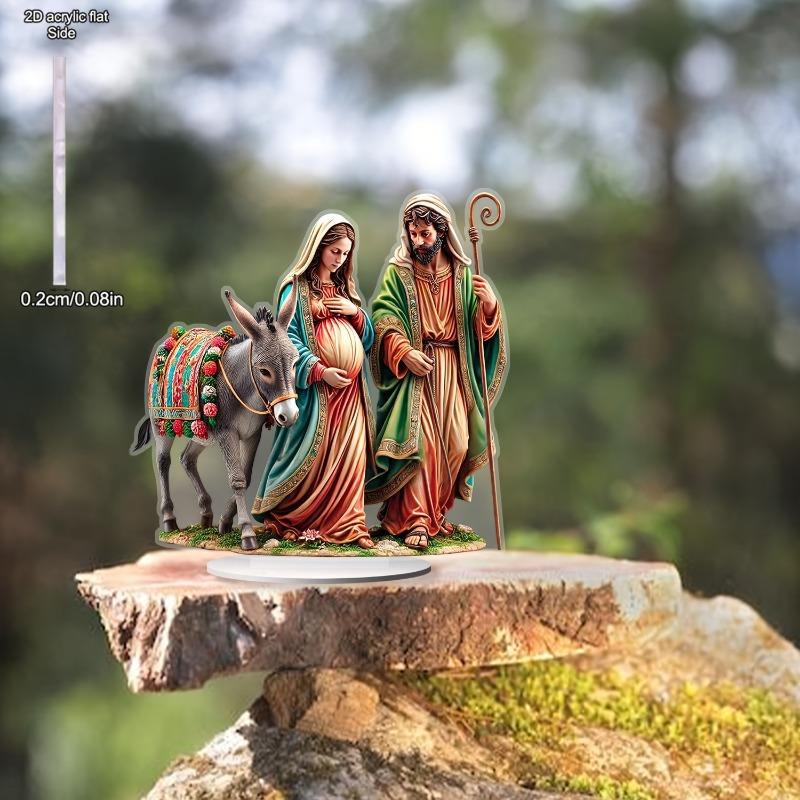 2D Flat, Nativity Scene Mary Acrylic Desktop Decoration, with Base, Suitable for wall decoration, porch, room, villa, accents Home, Hallway, or Workpl