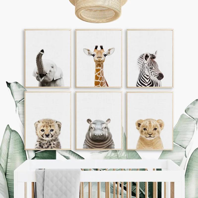 Baby Room Animal Wall Canvas Painting Elephant Giraffe Bear Wall Art Prints Picture Nordic Art Poster for Kid Room Nursery Decor