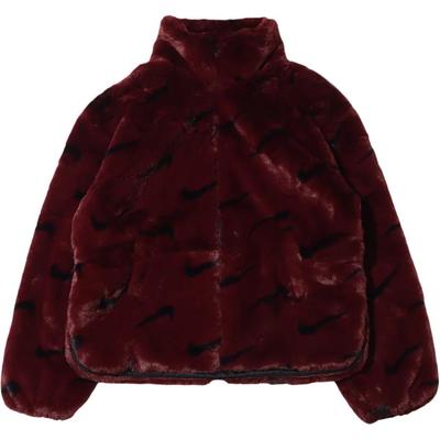 Bedruckte Kunstpelzjacke für Damen (Asiatische Größen) Burgundy Crush Damen Streetwear DQ6843-652