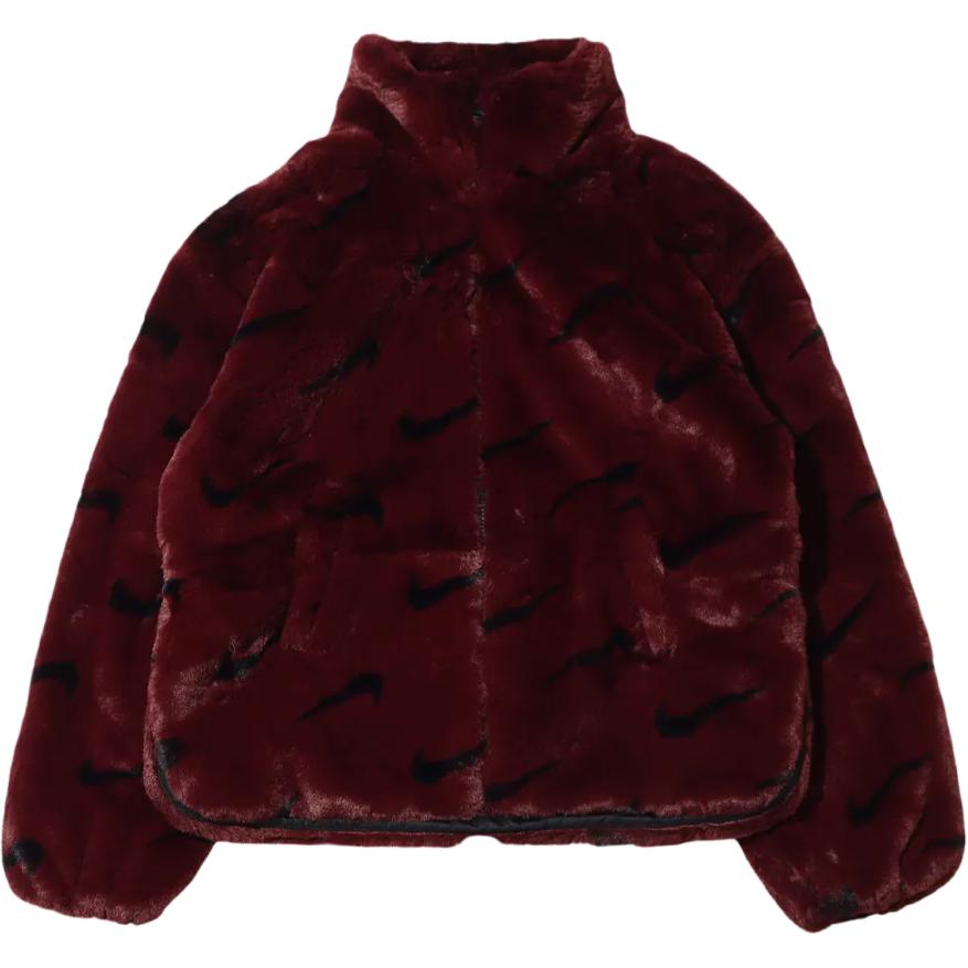 Nike Women s Printed Faux Fur Jacket Burgundy DQ6843-652 S