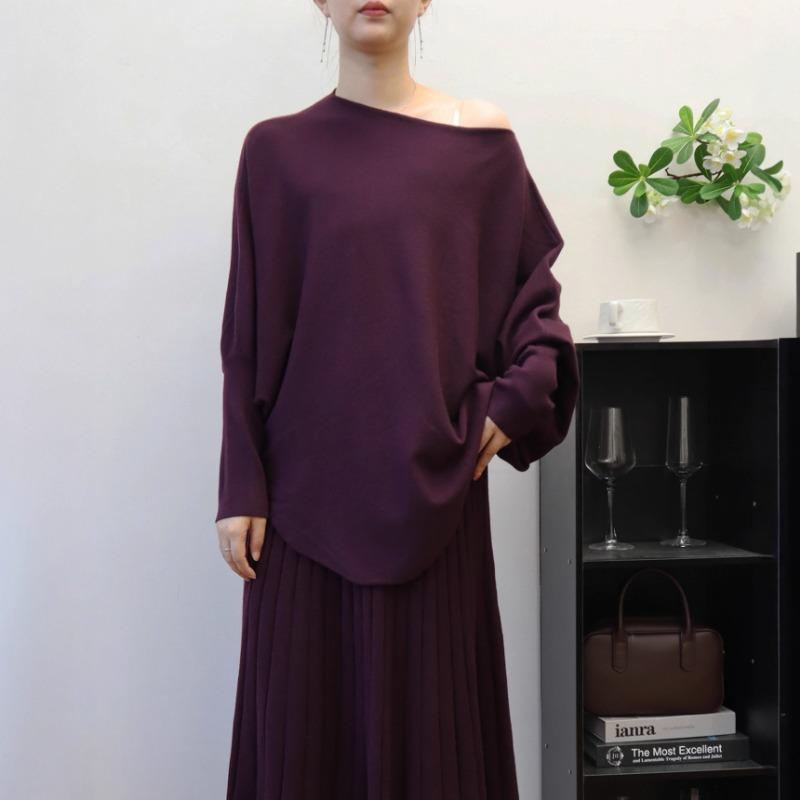Irregular Bat Sleeve Pullover Sweater Women's Autumn and Winter New Loose Lazy Wind Knitted Sweater Top
