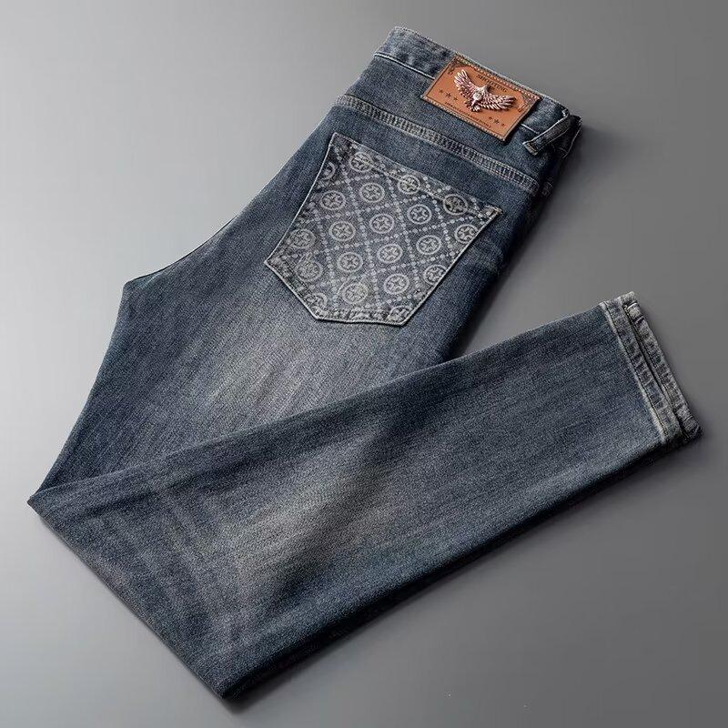 

Мужские облегающие джинсы в стиле ретро с эффектом потертости — однотонные, легкие, роскошные, осенний стиль, длинные эластичные брюки 31 синий