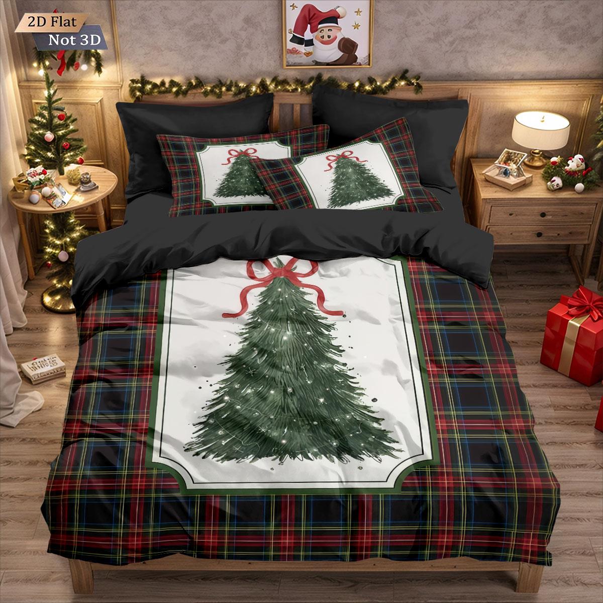 Comforter 3Pcs Christmas Print Cartoon Christmas Tree Print Coreless Down Comforter Set Comfortable Bedroom Bedding Holiday Decoration Comforter (quilt)-EU Single(135*200cm)3pcs