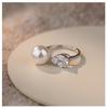 French Retro Pearl Zircon 999 Sterling Silver Adjustable Ring  for Women Temperament Wedding Party Jewelry Accessories