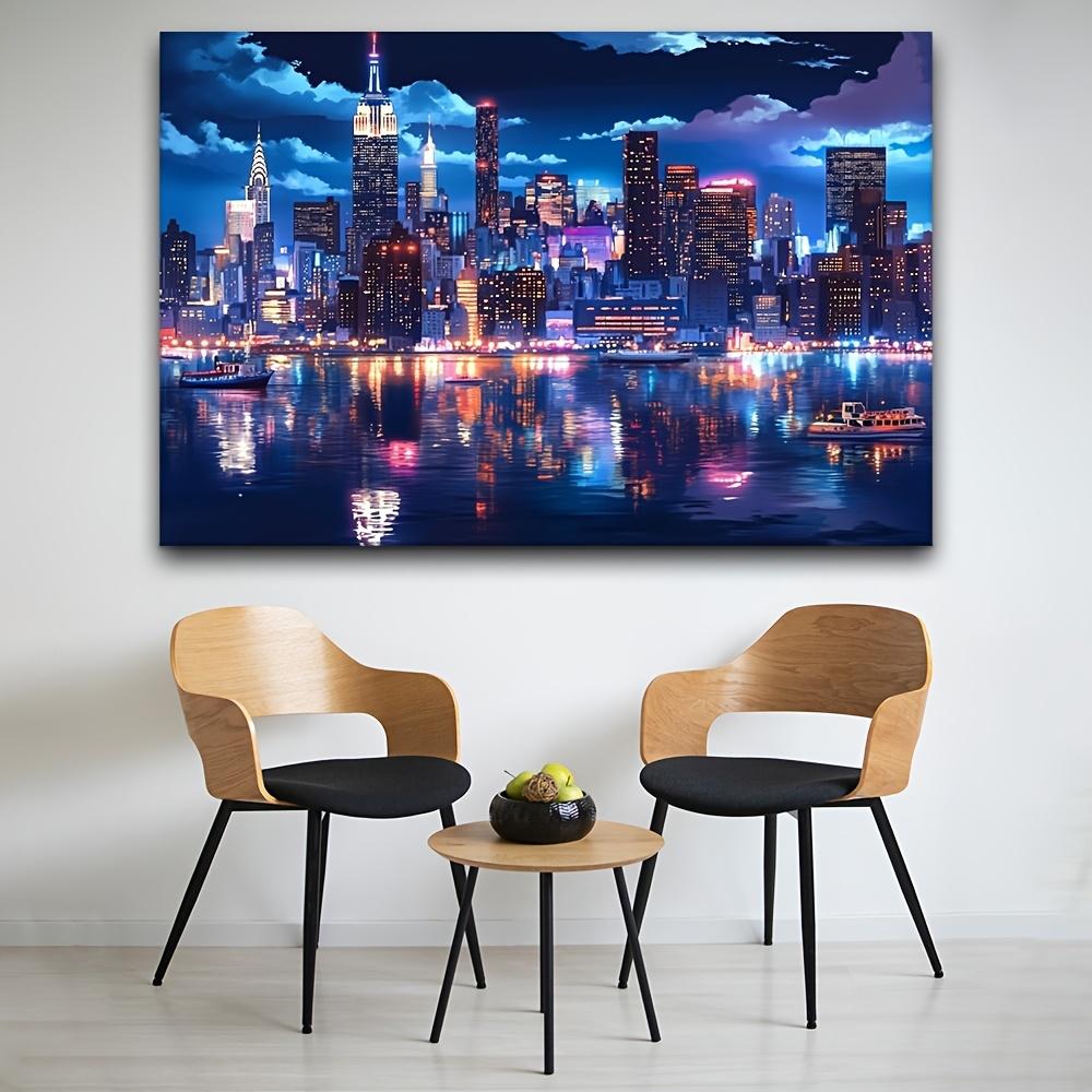 Vibrant New York Night Scene Background Cloth -1 polyester fiber flag, bright colors, detailed urban landscape