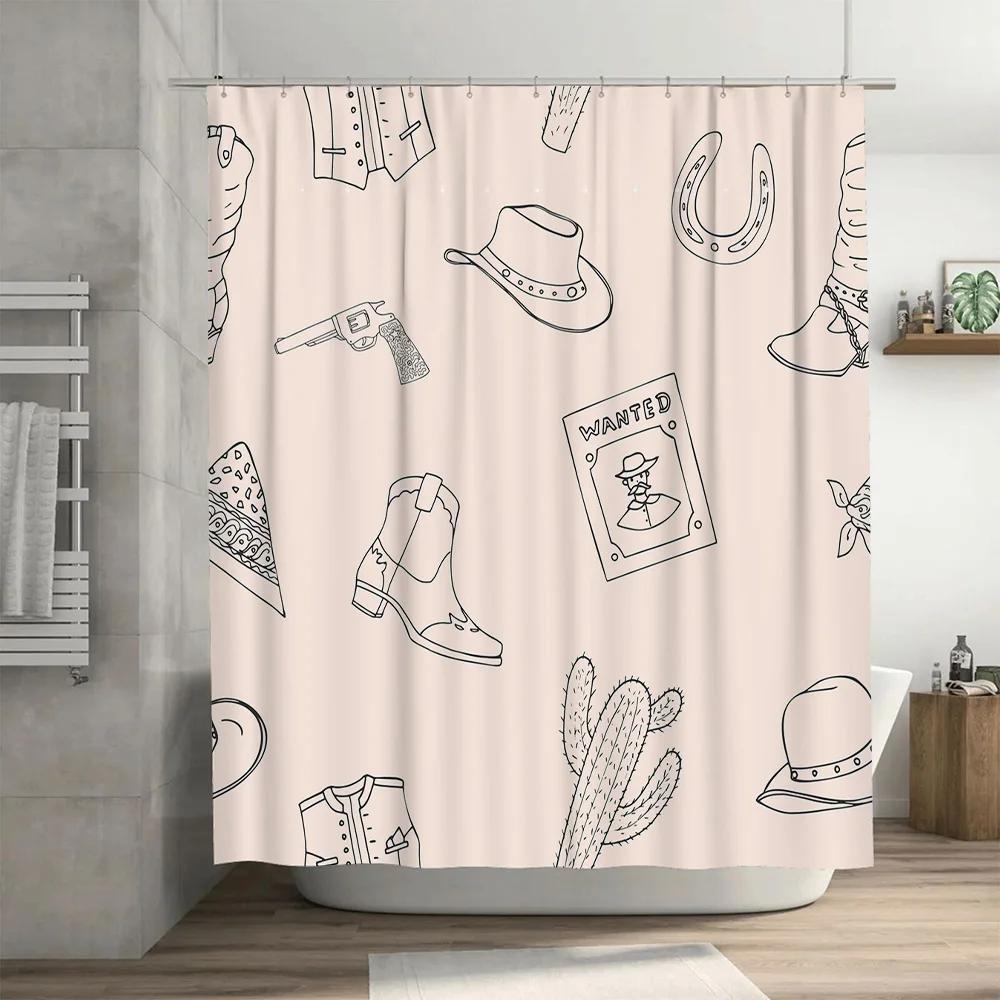 Western Style Shower Curtain Decorative Printed Fabric Bathroom Liner for Home Decoration (Beige)
