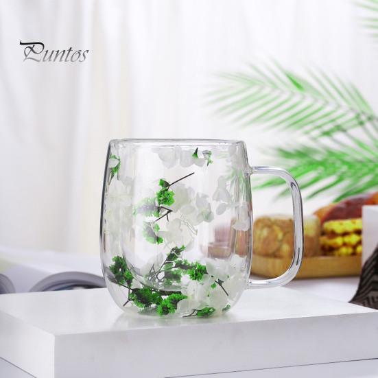 250 ml dvoustěnný skleněný hrnek čirý květinový hrnek s širokým hrdlem a izolovanou nádobou na kávu pro kávu a čaj čokolády