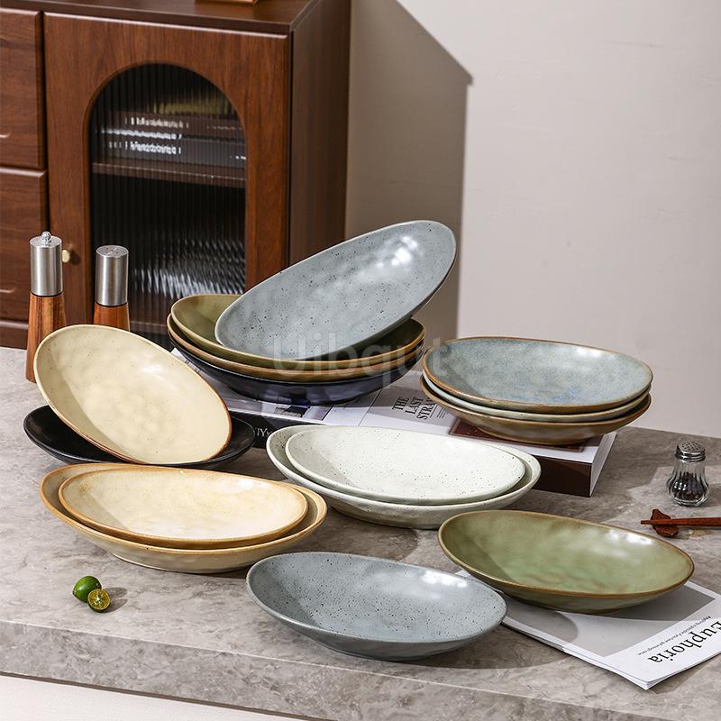 Creative Ceramic Boat Shaped Plate Japanese Style Dining Utensils Deep Dish Fish dinner Plate Home Use Food Plate Serving Dish
