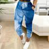 Summer Ladies  Tie Dye Splicing Printed Sweatpants Loose Fit Drawstring Joggers Elastic Cuff Daily Casual Pants