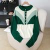 Women's Fashion Casual Fall Winter Colour Block Print Long Sleeve O-Neck Tops Women's Clothing Woolen Knitwear Sweaters