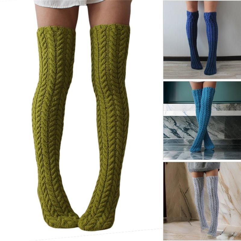 Women's Thigh High Socks Winter Warm Over the Knee Socks Cable Knitted Boot Socks Fashion Extras Long Leg Warmers Gifts
