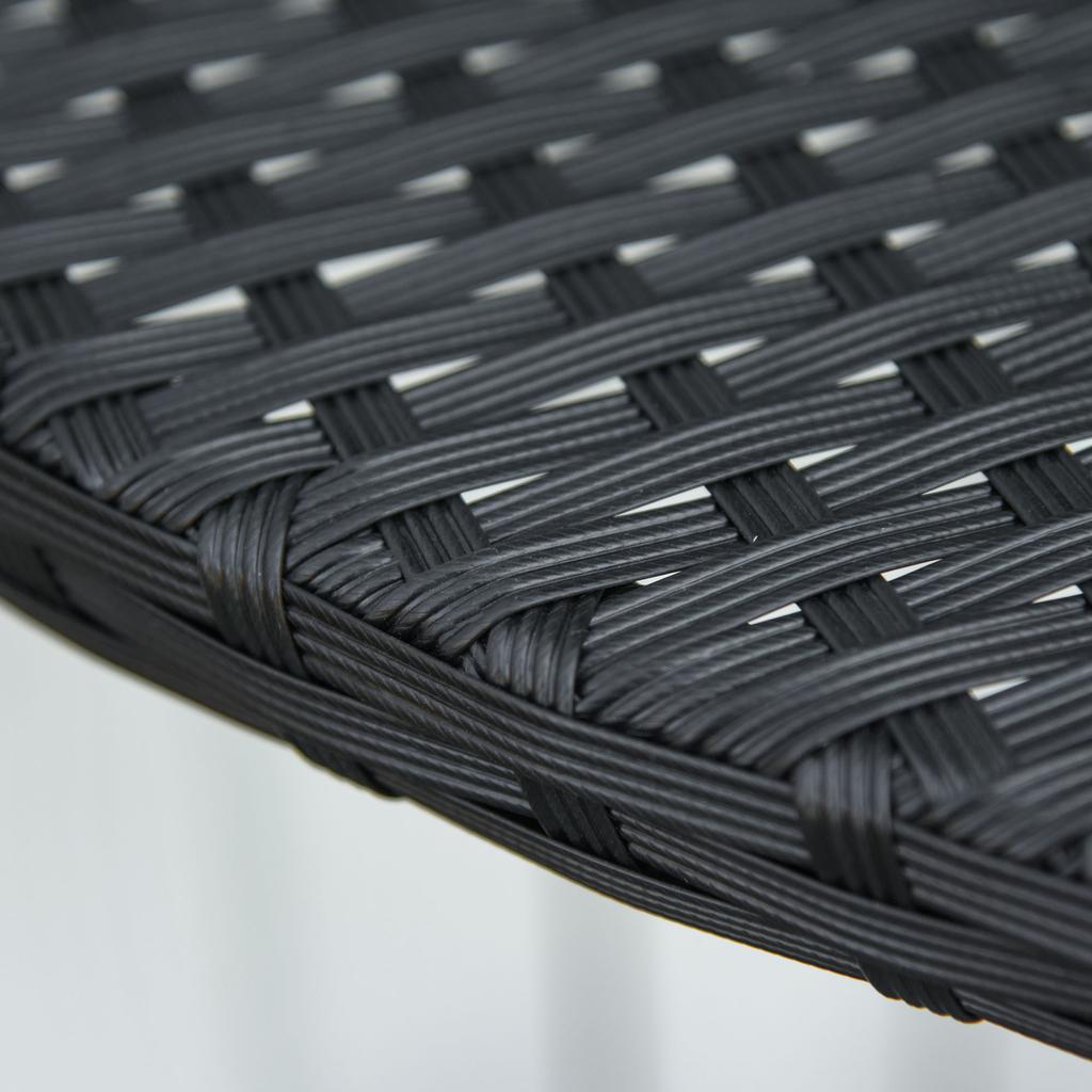Balkontisch, Gartentisch, Gartenmöbel, Halbrund, Polyrattan, Metall, Schwarz, 100 x 50 x 74 cm