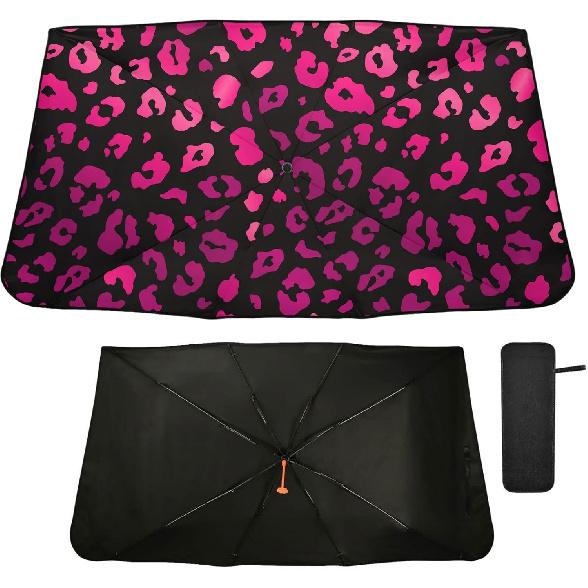 

Black Leopard Windshield Sun Shade Umbrella African Animal Skin Print Foldable Car Front Window Sunshade Blocks UV Rays Heat Keep Vehicle Cool (55 x multi 19