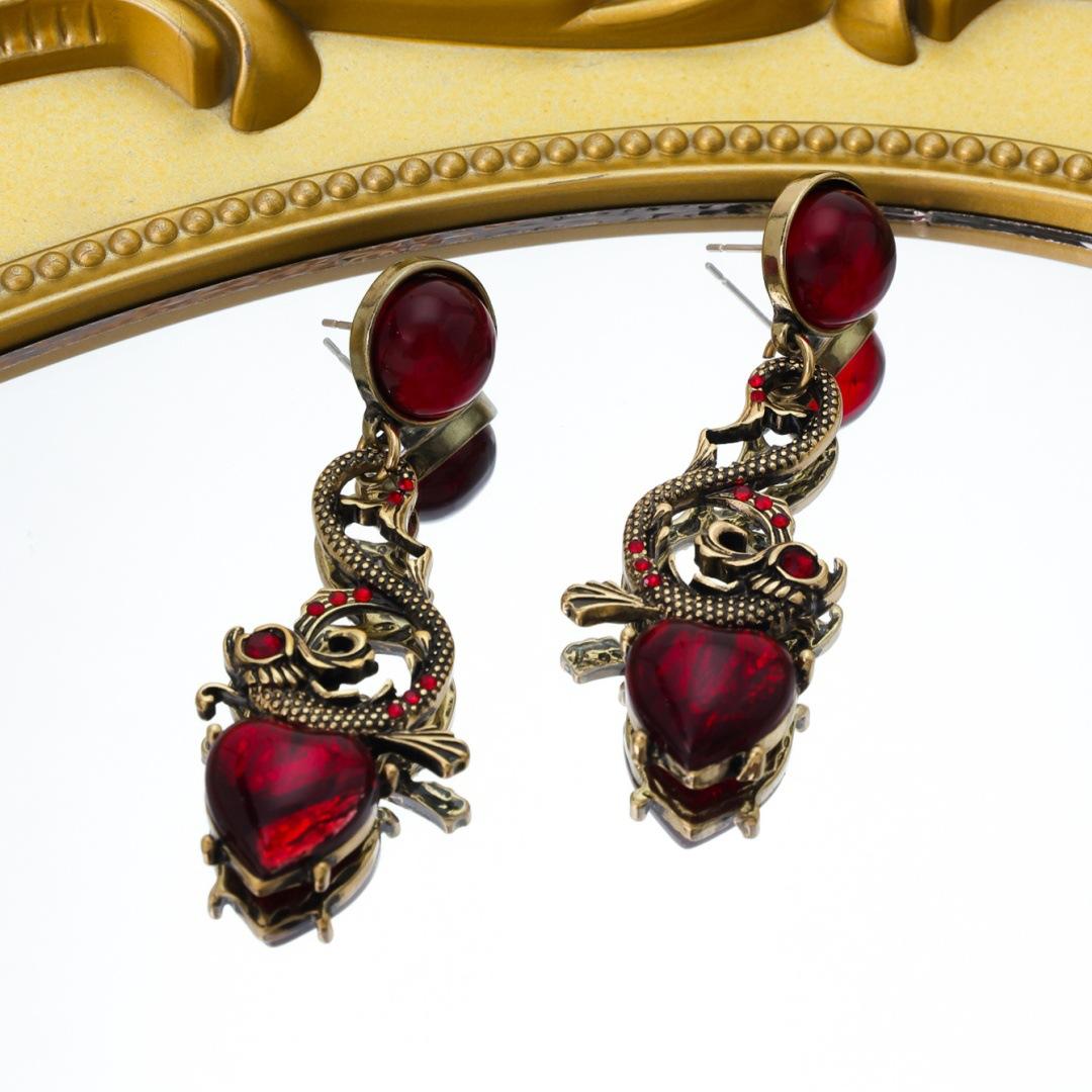 

Vintage Dragon Fish Glass Earrings With Personalized Goldfish Style 925 Old Label красный