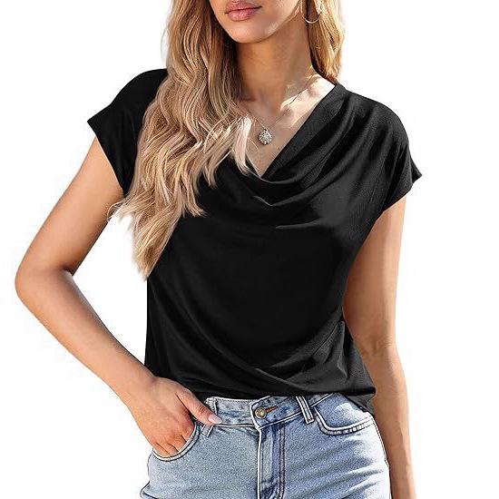 European and American Women's High Neck Summer Pullover T-shirt