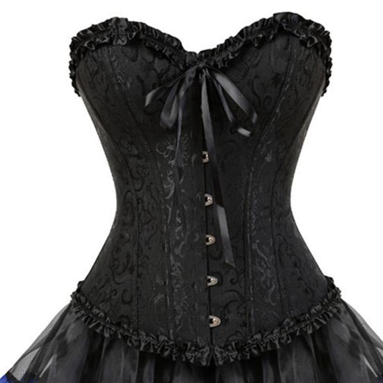 Corset Skirt Set for Women Floral Bustier Corset Top And Tutu Skirt Set Sexy Lace Up Babydoll Costume for Victorian Vintage Style Cosplay Party