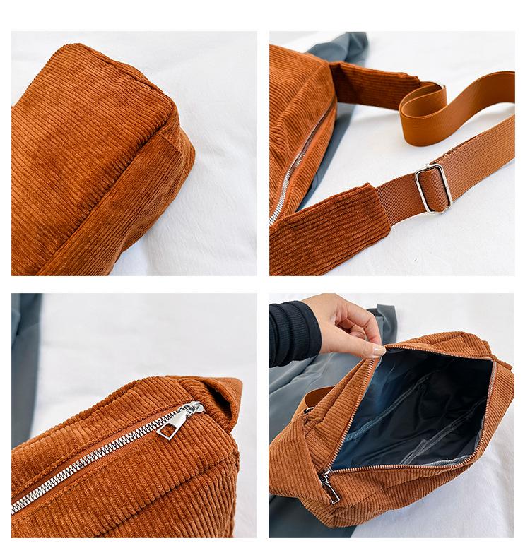 Velká retro plátěná taška přes rameno z manšestru pro ženy 2023 - Ležérní crossbody taška pro studenty