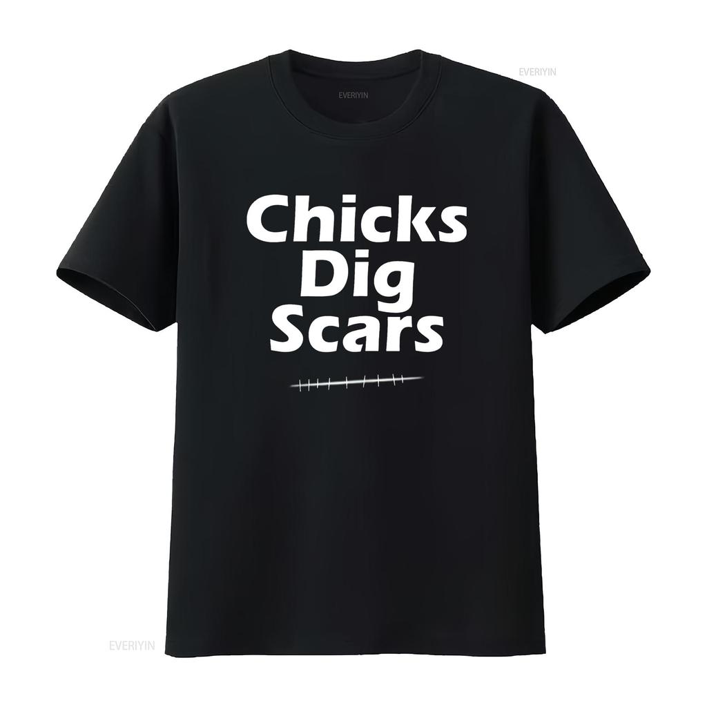Womens T Shirt Chicks Dig Scars Cute Black 2XL vintage Washed Stretched Versatile Top For Everyday Wear homme graphic Stylish