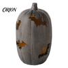 Autumn Festival Decor Halloween Pumpkin Resin Figurine, Bat Hollow Out Lantern with Indoor Outdoor Holiday Props Warm Light, Spooky Home Table
