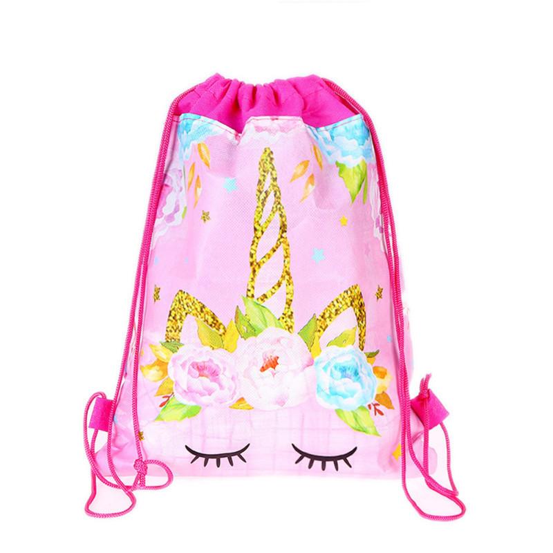 Drawstring  Backpack Non-woven Fabric Cartoon A Horned Horse Printed Storage For Children