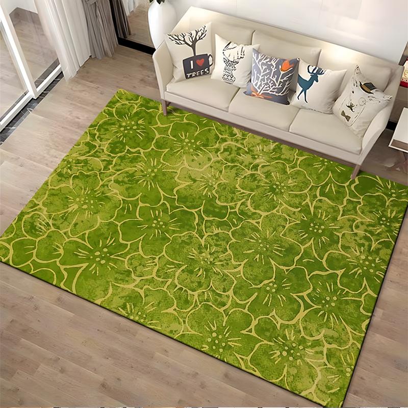 Green Floral Pattern Carpet with Yellow Outlines for Living Room Decor Suitable for Use As an Anti-slip for Living Room Bedroom Sofas