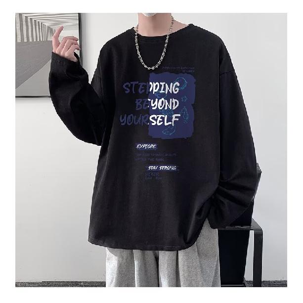 Tištěný podzimní zimní svetr pánské jaro a podzim 2024 korejský nový kulatý výstřih volný top elegantní hongkongský styl trendy