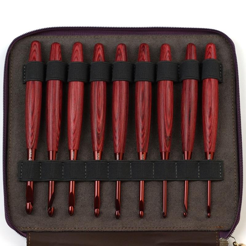 9Pcs Aluminium Crochet Hook for Knitting Ergonomic Wood Handle Crochet Hooks Yarn Craft Tool for Beginner 3.5-8.0mm