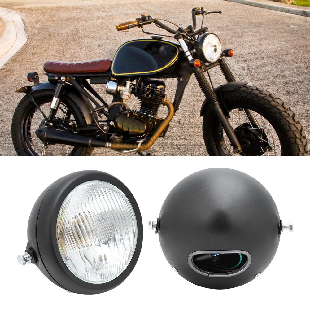 12V Universal Motorcycle Waterproof Dustproof Retro Headlamp HighLow Beam Front HeadlightBlack