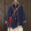 Spring Chinese Traditional Tang Suit Female Costume Vintage Blouse Long Sleeve Lace-up Embroidery Top for Women Hanfu Blouse