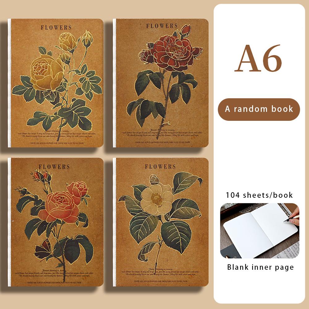 Vintage Rose A6 Artistic Booklet, 104 sheets Thickened high-value notebook with blank inner pages for drawing and note taking