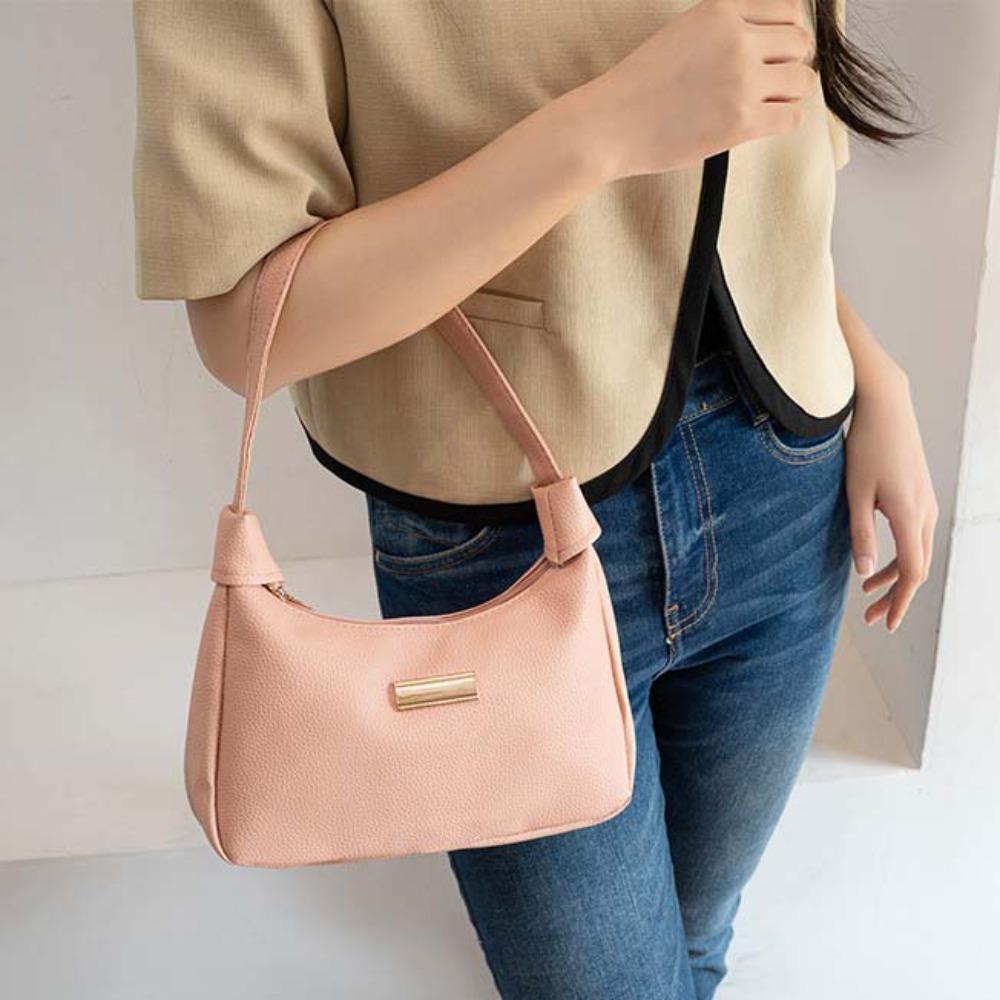 Solid Color French Underarm Bag Large Capacity Texture Handbag Storage Bag PU Hobo Bag  Travel