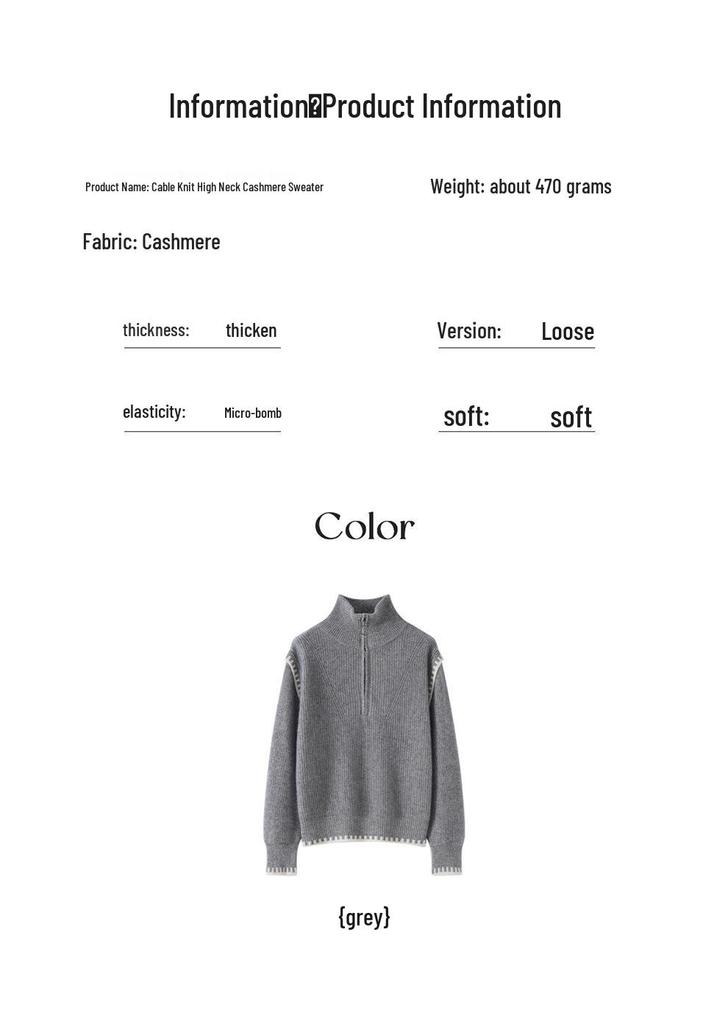 Lekasha Gray Cashmere Stand-Up Collar Sweater - Versatile Inner & Outer Layer for Autumn/Winter Girls' Fashion.