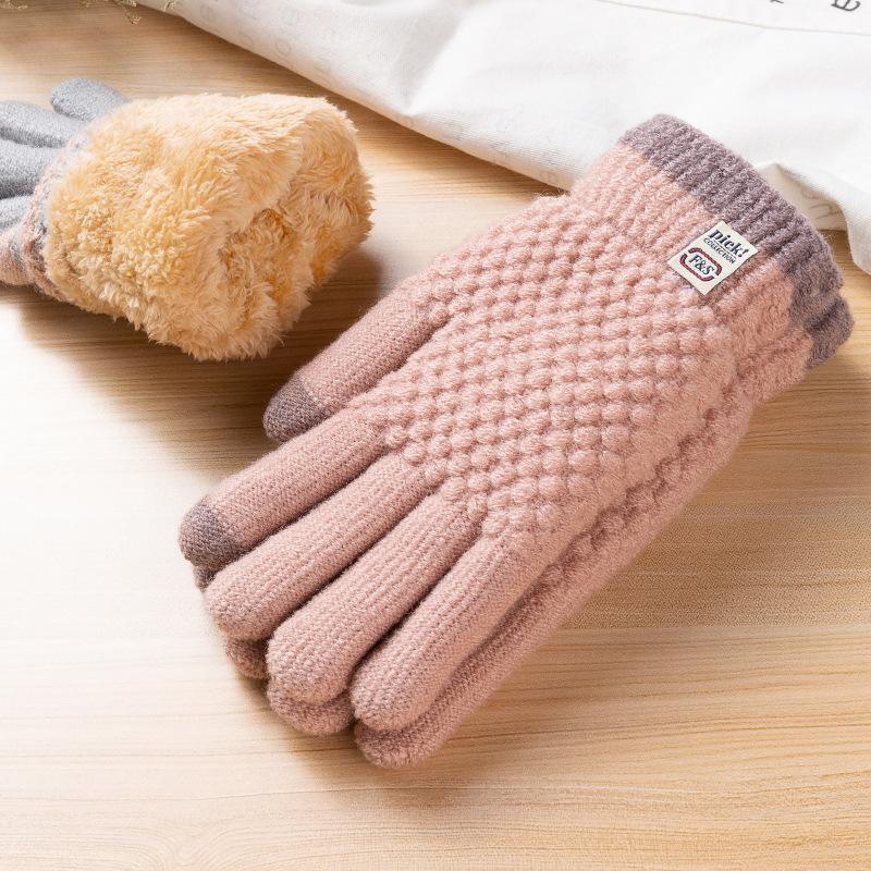 Warm Gloves Women's Thickened and Velvet Korean Version of Fashionable Cold-proof Knitted Gloves Are Popular for Cycling