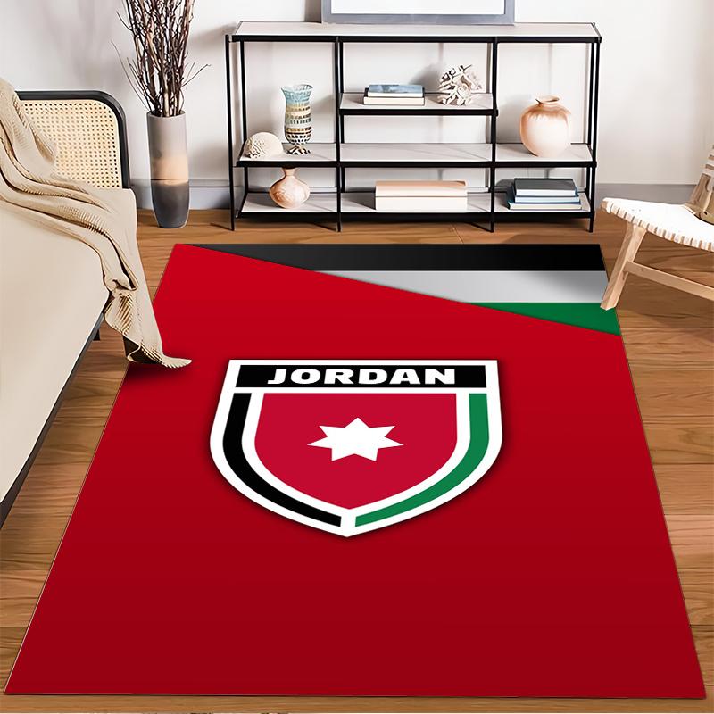Jordanian Flag Shield Design Rug Non-slip rug suitable for living room and bedroom sofas.