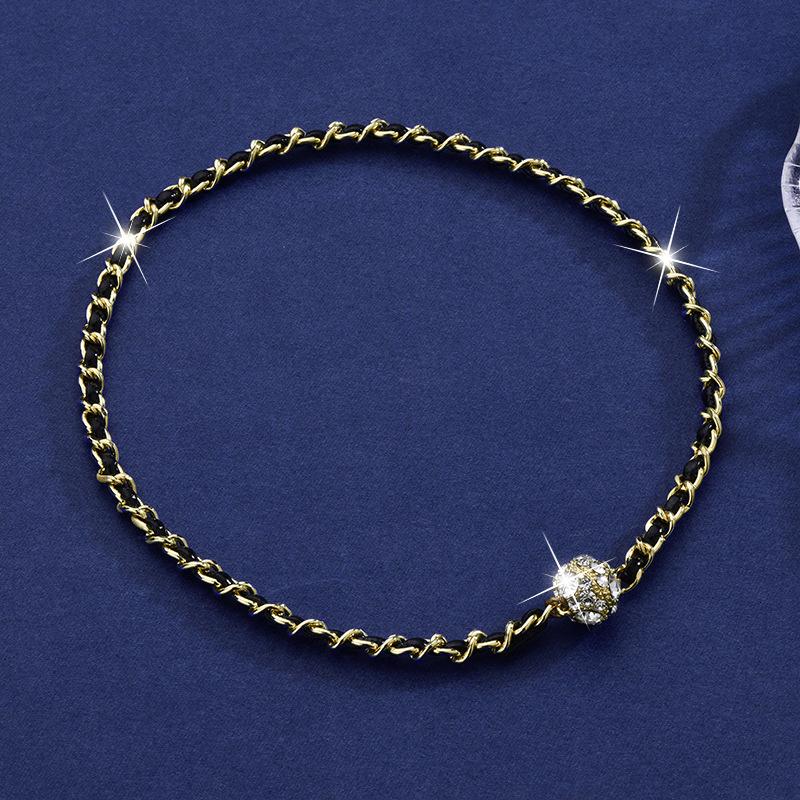Vintage Leather Winding Chain Rhinestone Magnetic Suction Clavicle Necklace for Women Accessories