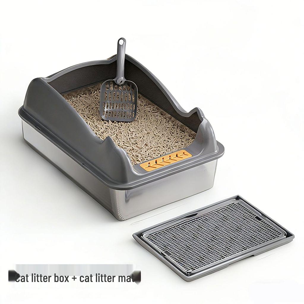 Top-Entry Stainless Steel Cat Litter Box with High Walls for Anti-Splash and Sand Control