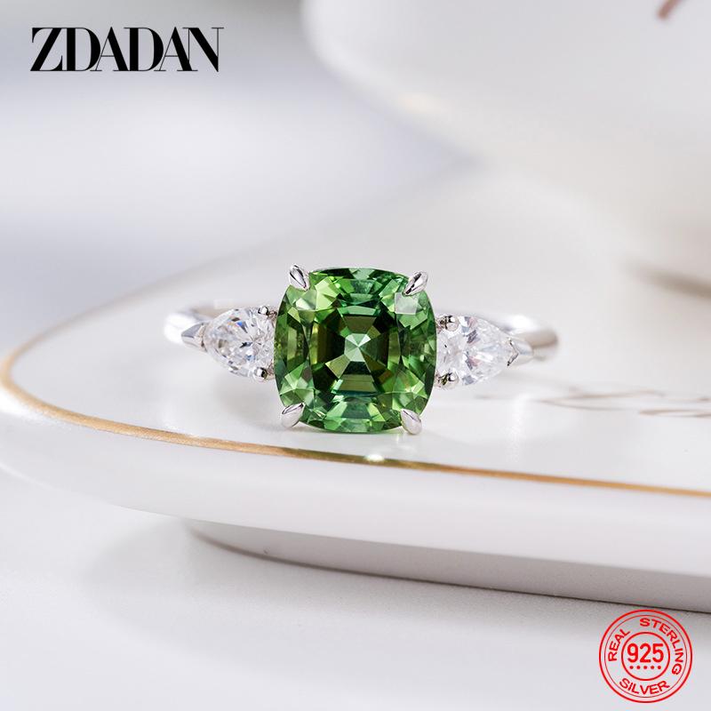 925 Sterling Silver Emerald Ring for Women Wedding Jewelry resizable