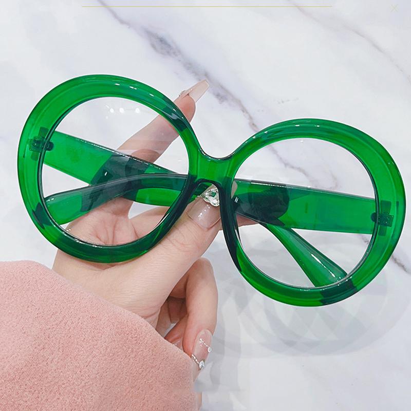 Oversized Green Round Reading Glasses Elegant Fashion Anti Blue Light Computer Glasses Women Men Finished Presbyopia Eyeglasses