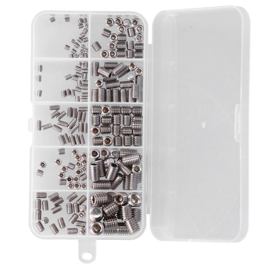 220 Pcs Grub Screw Stainless Steel M3 to M8 Inner Hex Concave End Tight Joint Tool for Precise